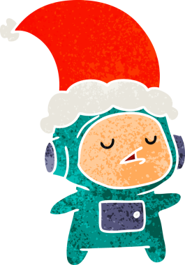 Bir insan tarafından çizilmiş Kawaii astronotunun eski bir Noel karikatürü.