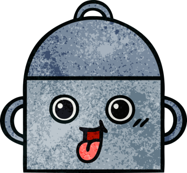 Bir insan tarafından çizilmiş yemek tenceresinin retro grunge desenli karikatürü