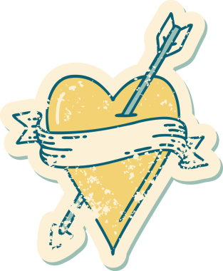 Bir insan tarafından çizilmiş ok kalp ve pankartın sembolik dövmeli görüntüsü