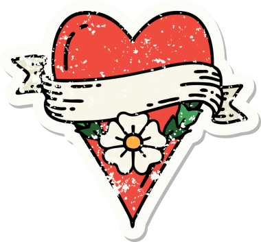 Geleneksel bir kalp çiçeği ve bir insan tarafından çizilmiş afiş stili bir etiket dövmesi