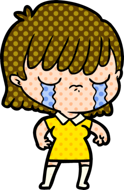 Bir insan tarafından çizilmiş ağlayan çizgi film kadını.