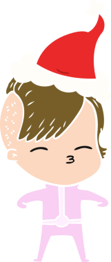 Bir insan tarafından çizilmiş fütüristik kıyafetler giyen ve Noel Baba şapkası takan bir kızın el resmi.