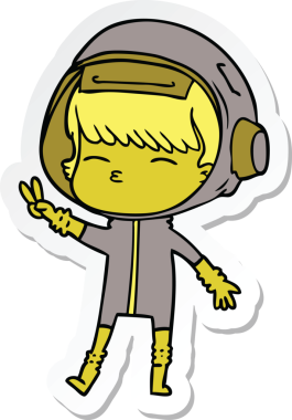 Bir insan tarafından çizilmiş barış işareti yapan bir uzay kızının çıkartması.