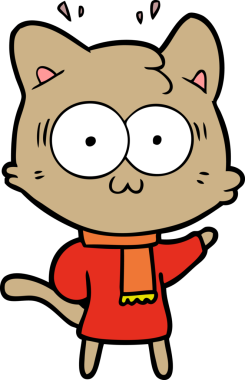 Bir insan tarafından çizilmiş kalın kışlık giysiler giymiş bir kedi.