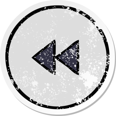 Bir insan tarafından çizilmiş sevimli bir çizgi film geri sarma düğmesinin sıkıntılı etiketi.