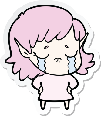 Bir insan tarafından çizilmiş ağlayan bir elf kızının çıkartması.