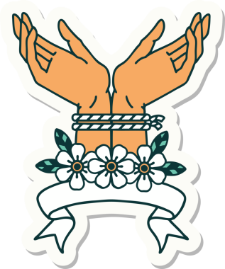 Bir insan tarafından çizilmiş el pankartıyla dövme stili çıkartması.