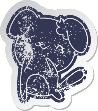 Bir insan tarafından çizilmiş sevimli bir köpeğin eski çizgi film etiketi kawaii