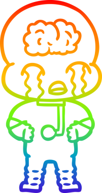 Gökkuşağı gradyan çizgi çizimi bir insan tarafından çizilmiş büyük beyin uzaylısının ağlaması