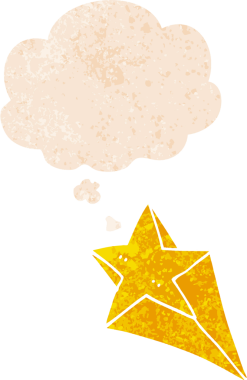 Düşünce baloncuğuyla kayan çizgi film yıldızının grunge 'deki sıkıntılı retro tarzı bir insan tarafından çizilmiş.