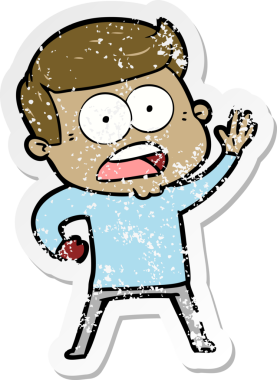 Bir insan tarafından çizilen şok olmuş bir adamın karikatür çıkartması.