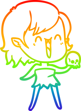 Gökkuşağı gradyanı çizimi. Bir insan tarafından çizilmiş mutlu vampir kız çizgi filmi.