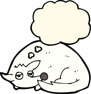 Bir insan tarafından çizilmiş düşünce balonuyla kıvrılmış bir köpek.