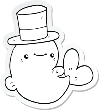 Bir insan tarafından çizilmiş silindir şapkalı şirin bir balinanın çıkartması.