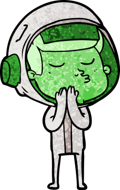 Bir insan tarafından çizilmiş kendine güvenen bir astronot çizgi filmi.