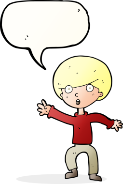 Bir insan tarafından çizilmiş konuşma balonuyla panikleyen çocuk.