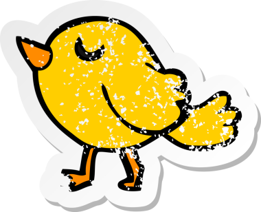 Bir insan tarafından çizilmiş karikatür kuşunun gerilmiş çıkartması.