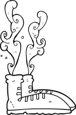 Bir insan tarafından çizilmiş siyah beyaz çizilmiş pis kokulu spor ayakkabılar.