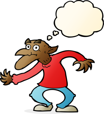 Bir insan tarafından çizilmiş düşünce baloncuklu çizgi film cini.