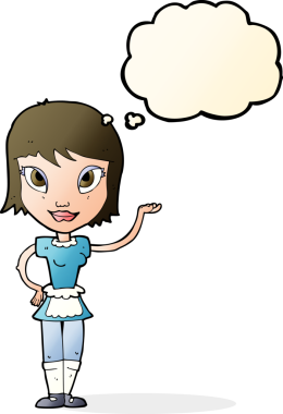 Bir insan tarafından çizilmiş düşünce balonlu çizgi film kızı.