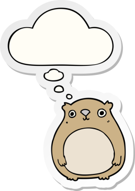 İnsan tarafından çizilmiş bir çıkartma olarak düşünce baloncuğu olan çizgi film ayısı.