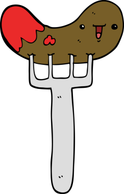 Bir insan tarafından çizilmiş sosis ve çatal.