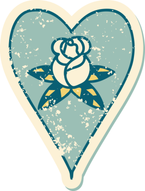 Bir insan tarafından çizilmiş kalp ve çiçeklerin sembolik depresif dövme şekli