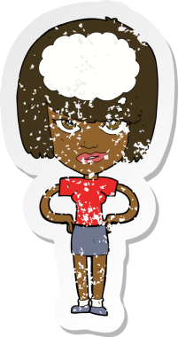 Bir insan tarafından çizilmiş bir karikatür kadının gerilimli çıkartması.