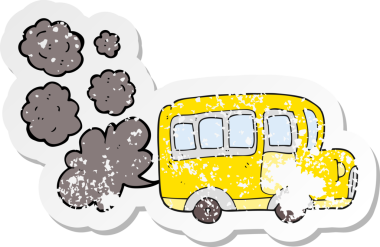 Bir insan tarafından çizilmiş sarı renkli bir okul otobüsünün gerilimli çıkartması.