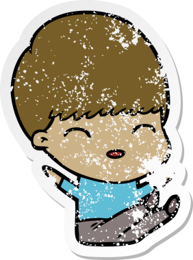 Bir insan tarafından çizilmiş mutlu çizgi film çocuğunun sıkıntılı çıkartması.