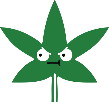Bir insan tarafından çizilmiş marihuana yaprağının düz renkli retro karikatürü