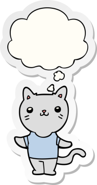 Düşünce baloncuklu çizgi film kedisi insan tarafından çizilmiş bir çıkartma.