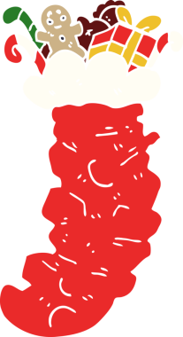 Bir insan tarafından çizilmiş oyuncaklarla doldurulmuş karalama Noel çorapları.