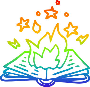 Gökkuşağı gradyan çizgi çizimi bir insan tarafından çizilmiş bir büyü kitabı