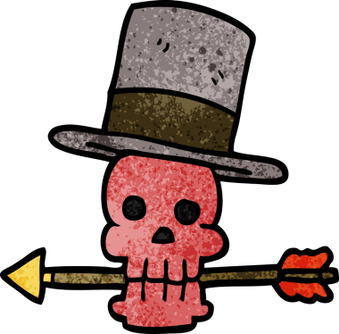 karikatür karalama kafatası ve bir insan tarafından çizilmiş ok