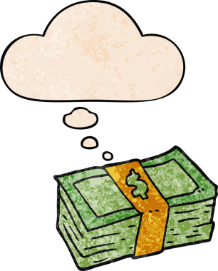 Bir insan tarafından çizilmiş grunge desenli düşünce baloncuklu çizgi film parası.