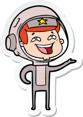 Bir insan tarafından çizilmiş, gülen astronotun çıkartması.