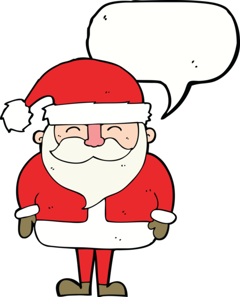 Bir insan tarafından çizilmiş konuşma balonlu Noel Baba çizgi filmi.