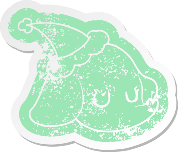 Bir insan tarafından çizilmiş Noel Baba şapkası giyen fil suratlı garip bir karikatür.