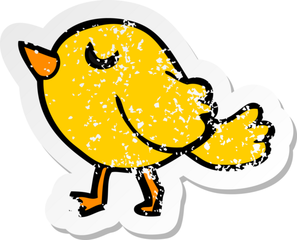 Bir insan tarafından çizilmiş karikatür kuşunun gerilmiş çıkartması.