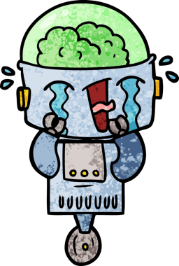 Bir insan tarafından çizilmiş ağlayan robot çizgi film.