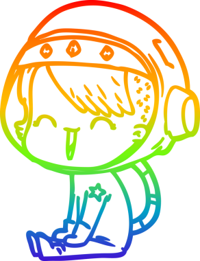 Gökkuşağı gradyan çizimi mutlu bir uzay kızının çizimi bir insan tarafından çizilmiş