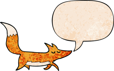 Konuşma baloncuğu olan bir karikatür kurdu insan tarafından çizilmiş.