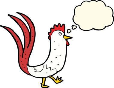 Bir insan tarafından çizilmiş düşünce balonlu horoz çizgi filmi.