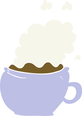 Bir insan tarafından çizilmiş düz renk çizgi film tarzı sıcak kahve.