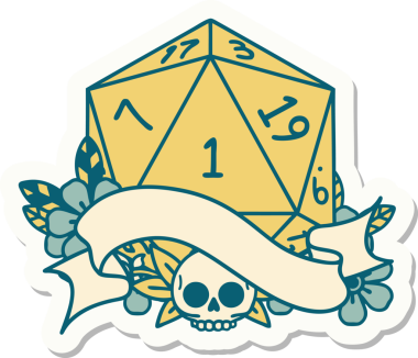 Bir insan tarafından çizilmiş doğal bir d20 zar etiketi.