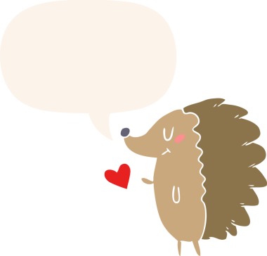 Bir insan tarafından çizilmiş, konuşma baloncuklu şirin bir kirpi.