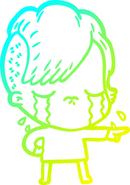 Bir insan tarafından suçlanan ağlayan bir kızın soğuk çizgi çizimi.