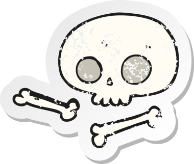 Bir insan tarafından çizilmiş karikatür kafatası ve kemiklerin gerilemiş yapıştırması.