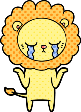 Bir insan tarafından çizilmiş ağlayan çizgi film aslanı.